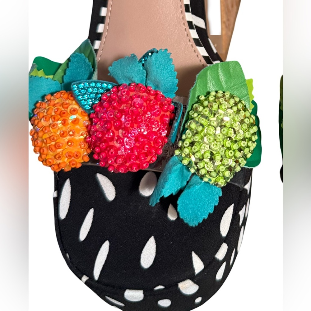Betsey Johnson NWT Sprite Sz 7M Platform Block Heel Sandals Fruit Appliqué SH302 - Picture 5 of 14